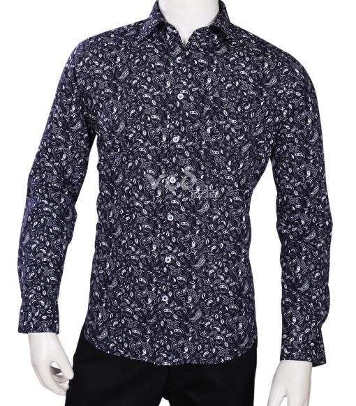 Blue Printed Regular Fit Shirt for Wedding Parties for Men-0