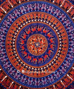 Blue Round Mandala Elephant Boho Tapestry Bedding for Floor Cushions-1485