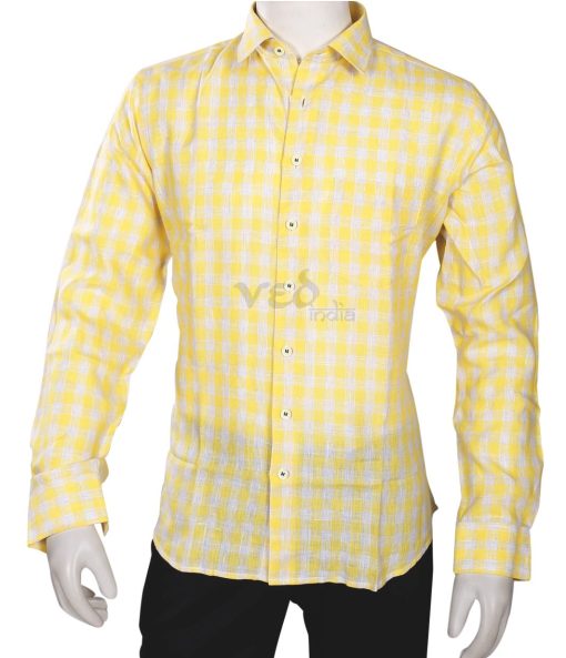 Buy from Latest Design Linen Men’s Shirt in Yellow Checks-0