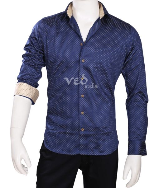Buy Online Classy Formal Linen Men’s Printed Shirt in Blue-0