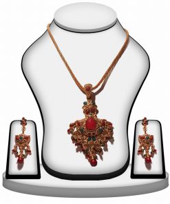 Buy Online Floral Red and Green Polki Pendant Set-0
