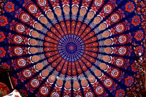 Buy Blue Print Bird Wings Round Mandala Tapestry Bedding Queen -0