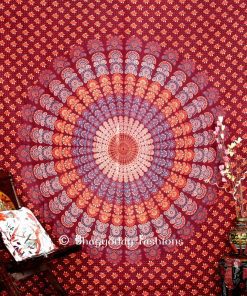 Buy Maroon Designer Beach Mandala Peacock Tapestry Wall Hanging-0