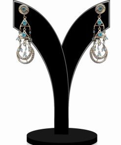 Party Wear Classy Victorian Earrings in Turquoise and White Stones for Girls-0