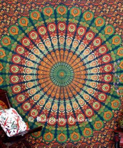 Colorful Mandala Peacock Psychedelic Indian Tapestry Bedspread -1471