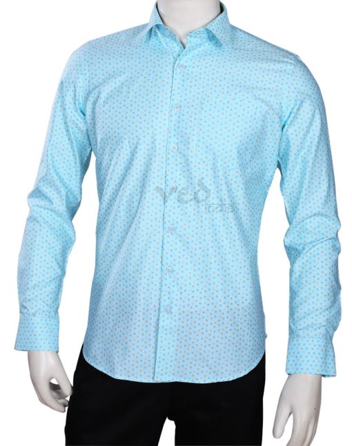 Designer Beach Wedding Men’s Shirt in Plain Aqua Blue-2585