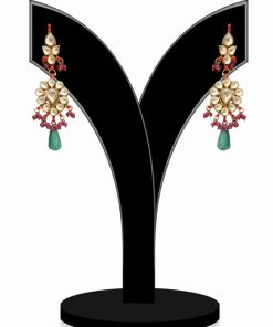 Exclusive Designer Kundan Earrings with Red, Green and White Stones-0