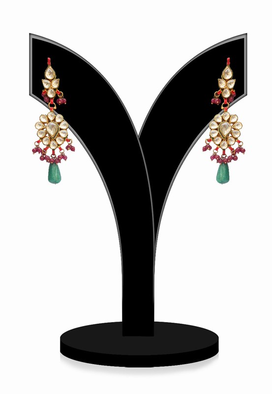 Exclusive Designer Kundan Earrings with Red, Green and White Stones-0