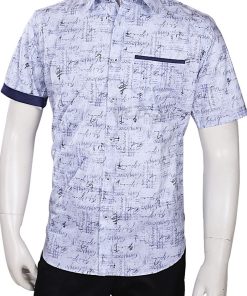 Designer Light Blue Formal Printed Linen Men’s Shirt -0