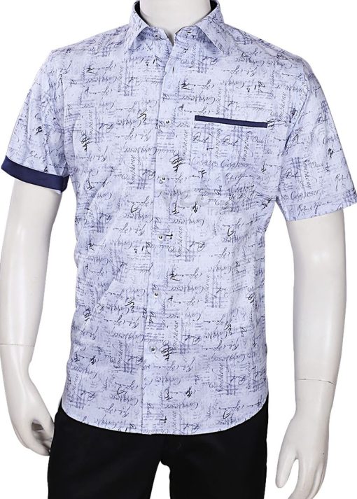 Designer Light Blue Formal Printed Linen Men’s Shirt -0