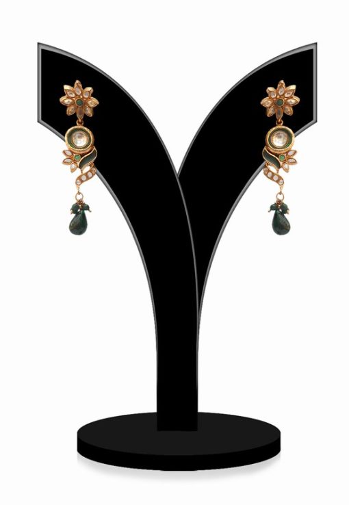 Designer Party Earrings for Women in Green Stones From India-0