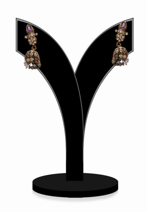 Elegant Party Earrings Studded with Multi-Colored Stones with Antique Polish-0