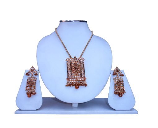 Elegant Polki Stone Pendant Set and Antique Polish with Matching Earrings-0