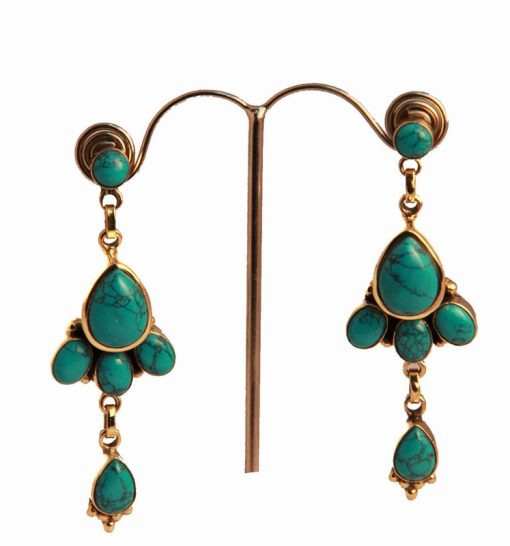 Elegant Turquoise Colored Earrings in Non Silver Metal from India-0