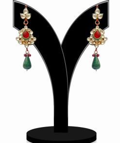 Enthralling Kundan Earrings for Women in Red, White and Green Stones-0