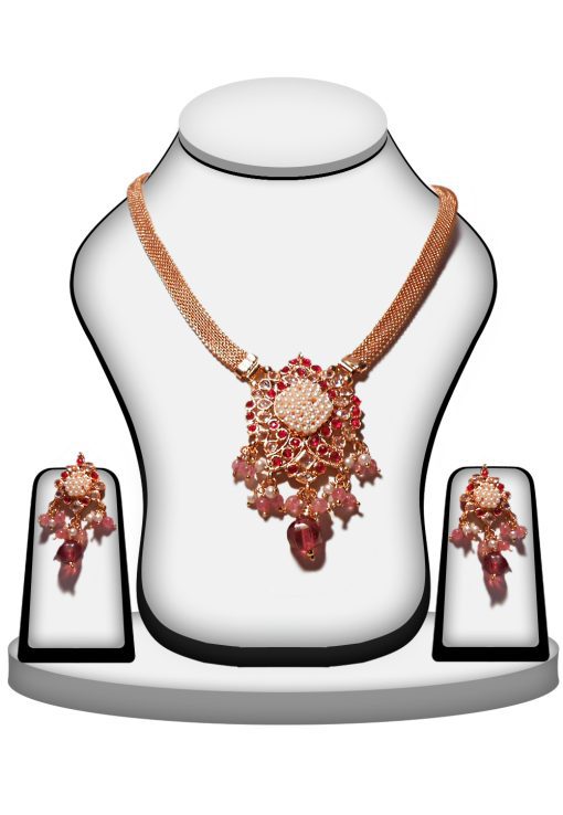 Exclusive Designer Polki Necklace set in Red Stone and Beads-2107