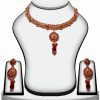 Exclusive Designer Polki Necklace set in Red Stone and Beads-0