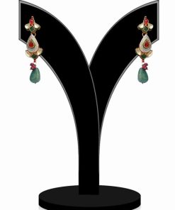 Sleek Exclusive Kundan Earrings in Red, Green and White Stones for Girls for Parties-0