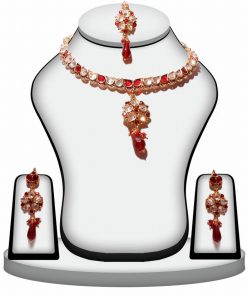 Exquisite Red and White Fashion Necklace set With Earrings and Tikka-0
