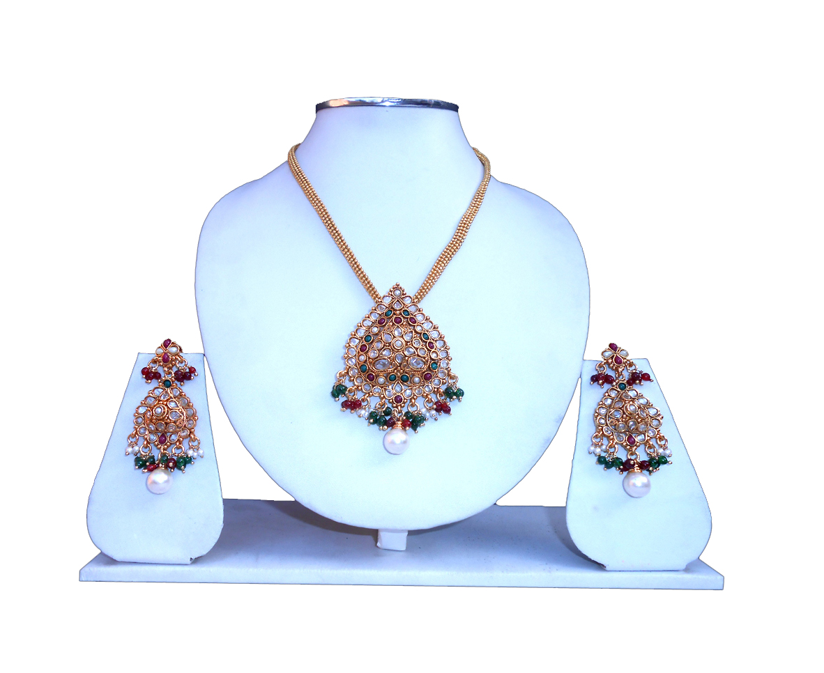 Fancy Polki Pendant Set with Earrings for Fashionable Women-0
