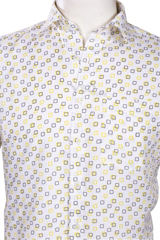 Stylish Fashion Linen Shirt for Men in Yellow and White-2591