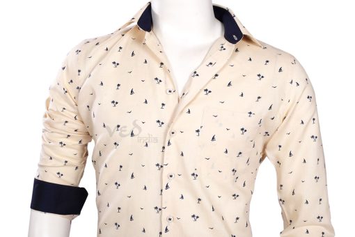 Latest Design Fashionable Beige Printed Party Shirt for Men-2599