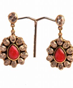 Buy Designer Fashionable Coral and CZ Earrings in Brass Plating-0