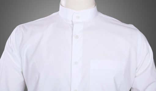 Formal and Partywear White Chinese Collar Cotton Shirt for Men-2168