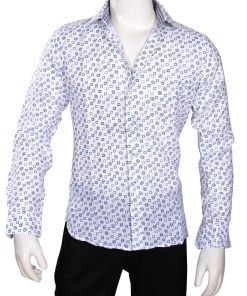 Formal Blue and White Linen Shirt for Men with Regular Fit-0