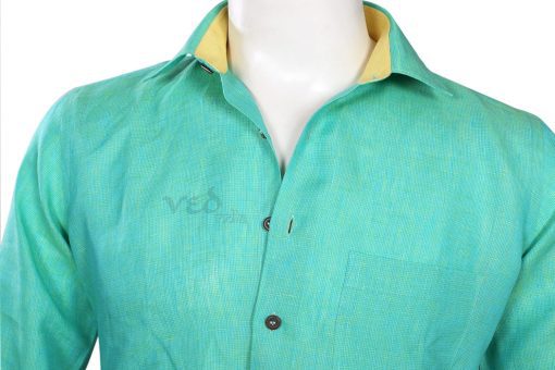 Formal Wear Smart Plain Sea Green Linen Shirt for Men -2618