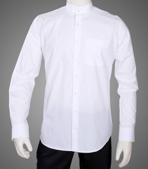 Formal and Partywear White Chinese Collar Cotton Shirt for Men-0