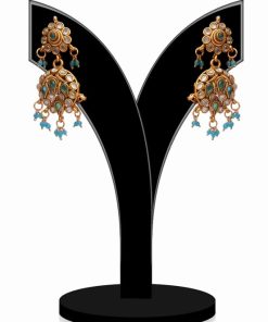 Gorgeous Earrings in Turquoise and White Stones for Girls-0