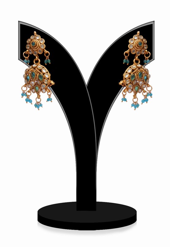 Gorgeous Earrings in Turquoise and White Stones for Girls-0