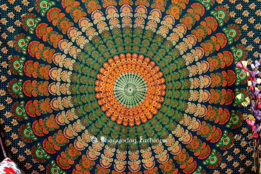 Green Twin Wings Mandala Peacock Hippie Tapestry Bedding Queen -0