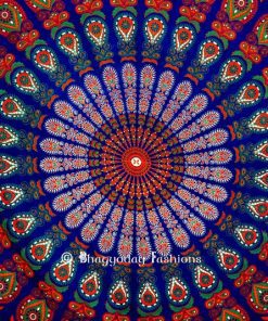 Hippie Mandala Peacock Tapestry Bedspread for Home in Blue Print-0