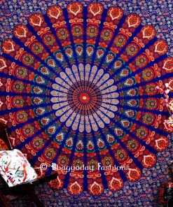 Hippie Mandala Peacock Tapestry Bedspread for Home in Blue Print-1483