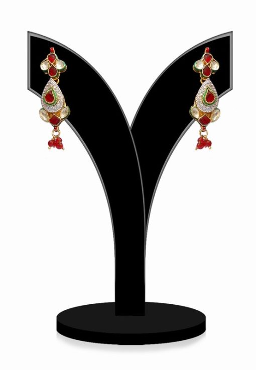 Shop Online Red and White Stone Studded Kundan Earrings from India-0
