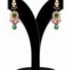 Traditional Red, Green and White Stone Studded Kundan Earrings-0
