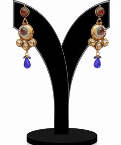 Red, White and Blue Stones and Beads Embellished Kundan Jhumkas for Weddings-0
