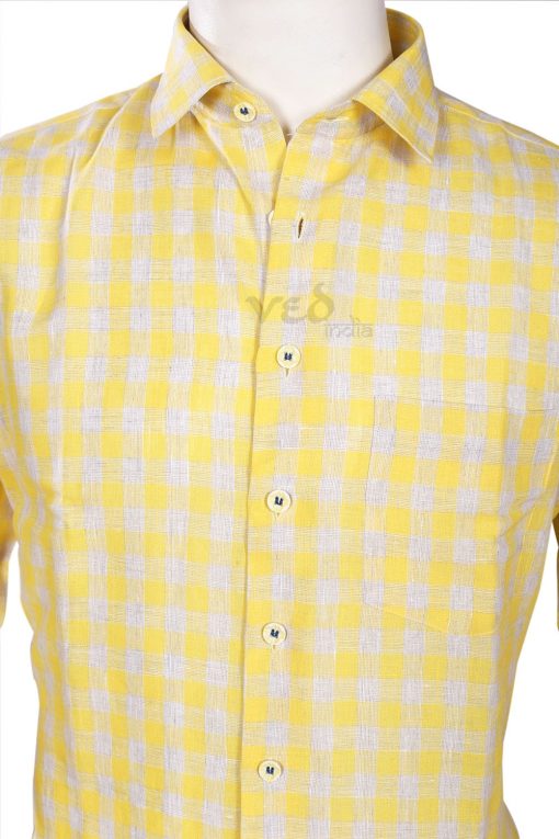 Buy from Latest Design Linen Men’s Shirt in Yellow Checks-2596