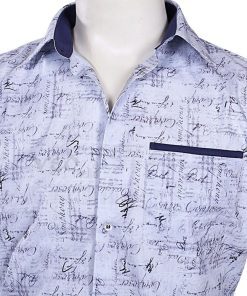 Designer Light Blue Formal Printed Linen Men’s Shirt -2636