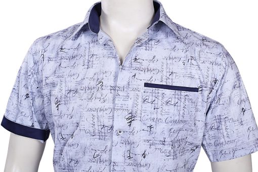 Designer Light Blue Formal Printed Linen Men’s Shirt -2636