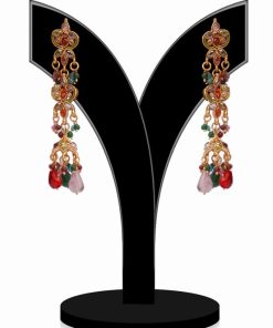 Long Dangler Earrings in Multi-Colored Stones for Girls for Parties-0