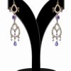 Fashionable Purple Stone Embellished Long Victorian Earrings-0