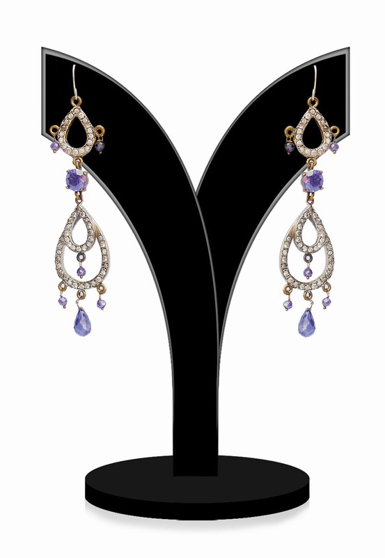 Fashionable Purple Stone Embellished Long Victorian Earrings-0
