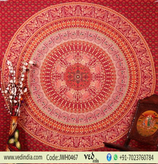 Maroon Parrot Mandala Boho Dorm Wall Tapestry Bedspread Queen-0