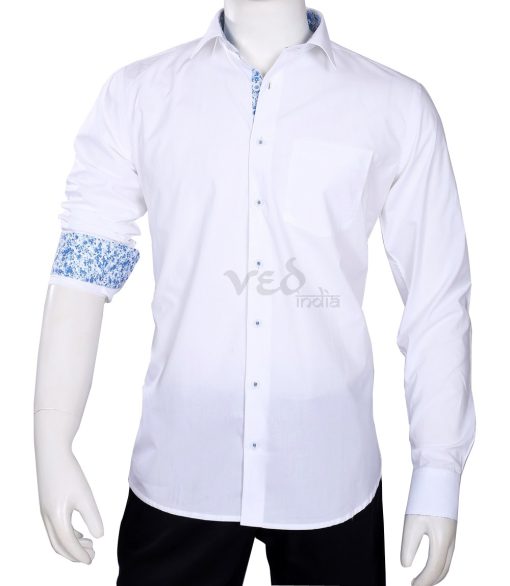 Stylish Men’s Partywear Fashion Cotton Shirt in White and Blue-0