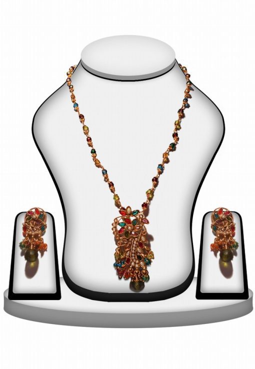Multi Color Traditional Polki Pendant Set with Earrings for Wedding-0
