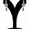 Light Party Wear Earrings in Red and White Stones From India-0