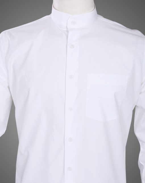 Formal and Partywear White Chinese Collar Cotton Shirt for Men-2167
